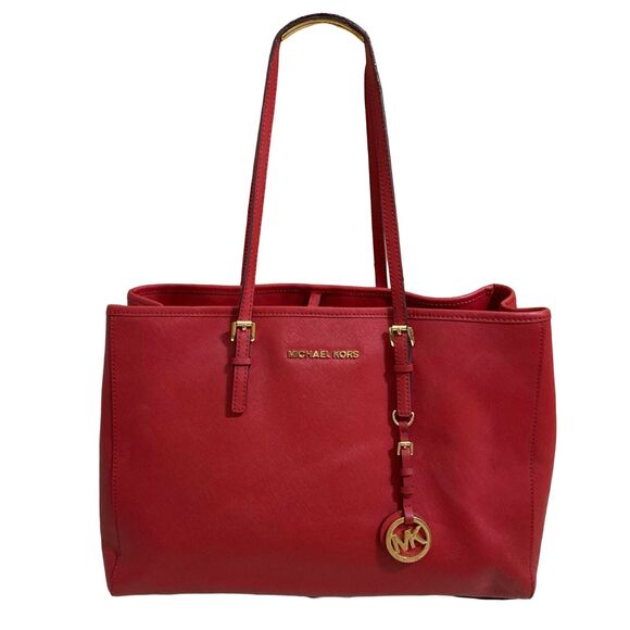 Michael Kors Handbags - MICHAEL KORS Red Saffiano Leather Divided JET SET Travel Tote